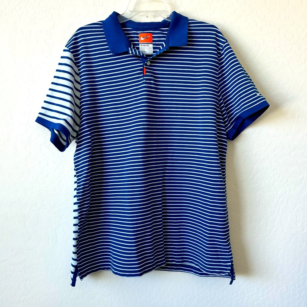 Nike Blue and White Striped Polo Shirt